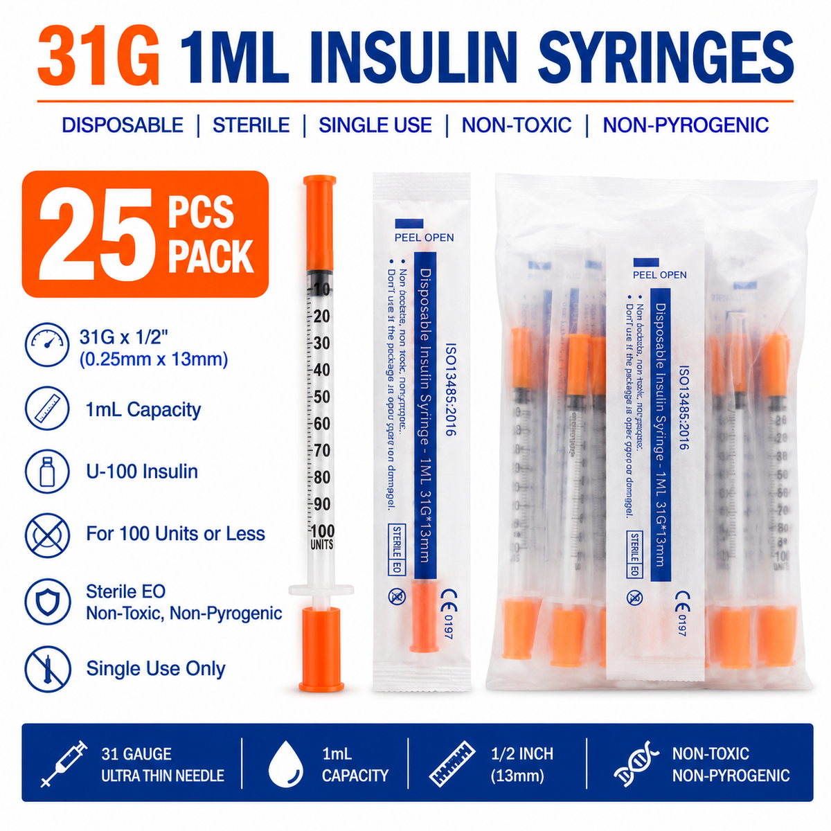 Syringe 31G X 13 mm – 1.0mL x 25 QTY