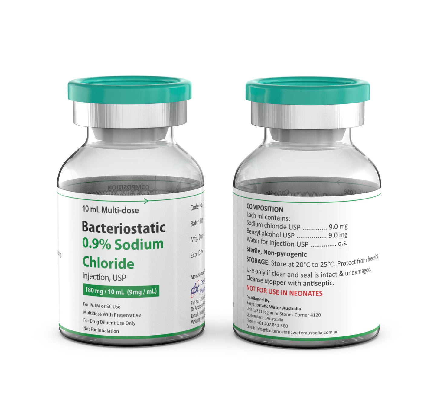Bacteriostatic Sodium Chloride (Preserved Saline) 10ml x 2 QTY