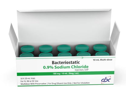 Bacteriostatic Sodium Chloride (Preserved Saline) 10ml x 10 QTY - Bacteriostatic Water USA
