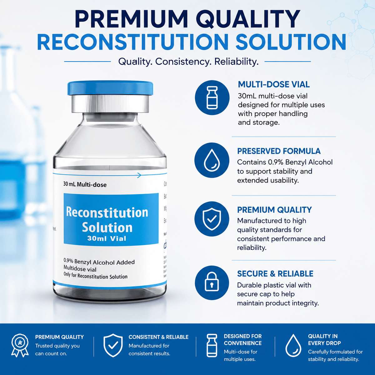 Reconstitution Solution 30ml x 1 QTY Vial - Bacteriostatic Water USA